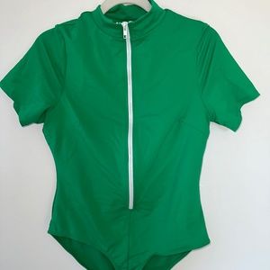 Green Zipper One Piece Swimsuit